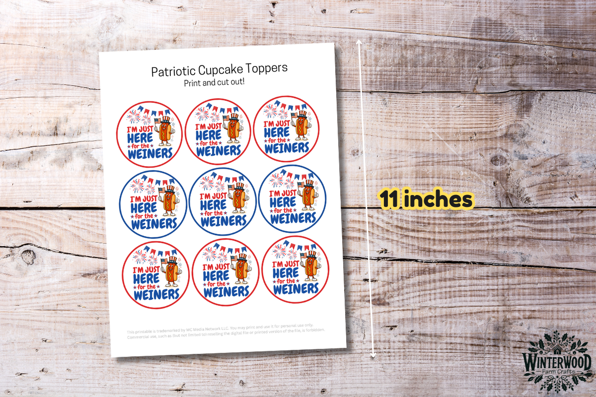Patriotic Cupcake Toppers – 4th of July "Here for the Weiners" Printable
