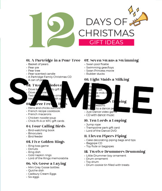 12 Days of Christmas Gift Tags Set and Idea Guide
