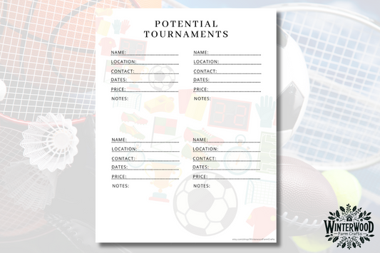 Travel Sports Team Potential Tournament Research Planner