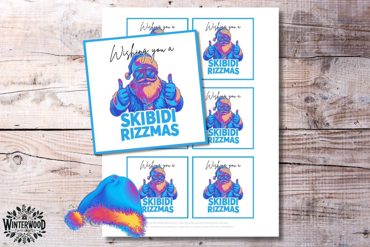 Wishing You a Skibidi Rizzmas! Gift Tags - Cool POP Color Santa Edition