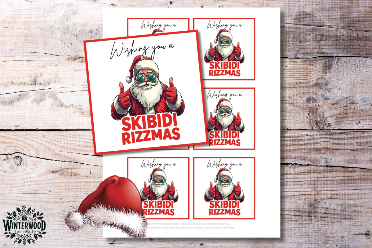 Wishing You a Skibidi Rizzmas! Gift Tags - Cool Red Suit Santa Edition