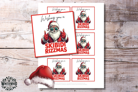 Wishing You a Skibidi Rizzmas! Gift Tags - Cool Red Suit Santa Edition