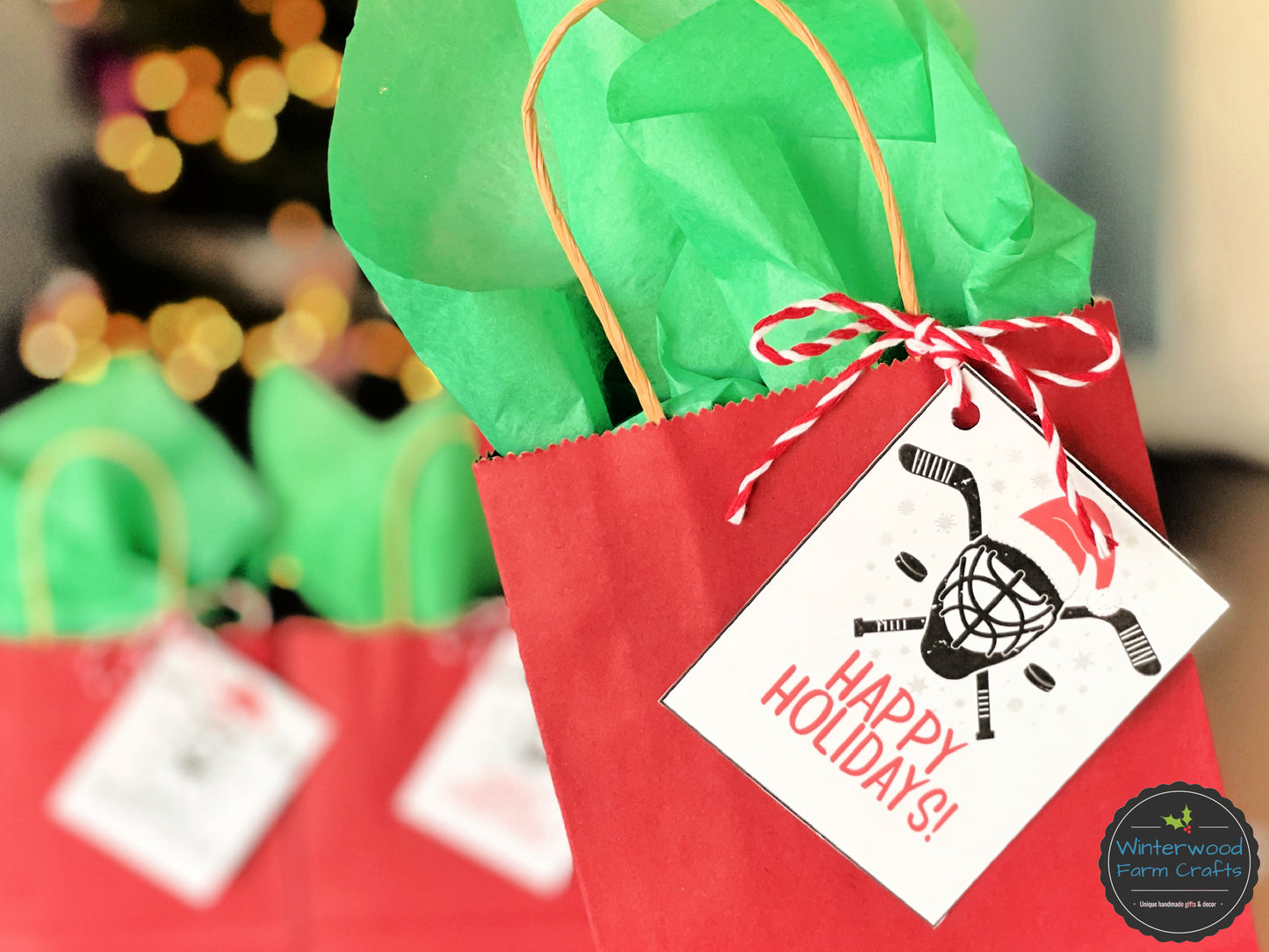 Ice Hockey Christmas Holiday Themed Gift Tags