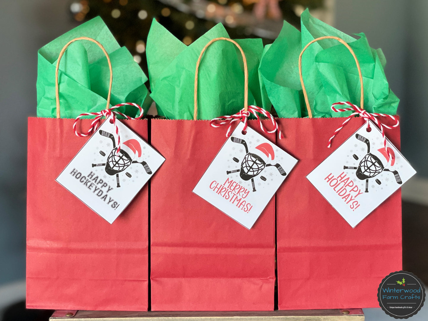 Ice Hockey Christmas Holiday Themed Gift Tags