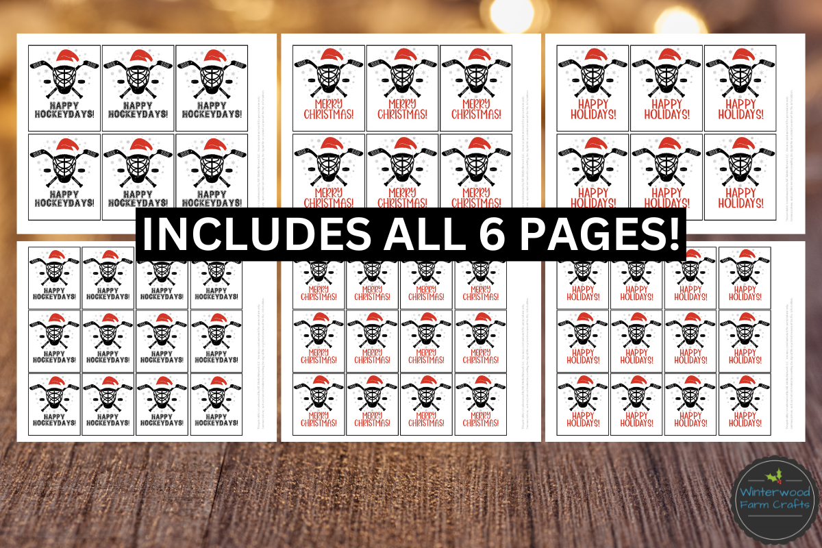 Ice Hockey Christmas Holiday Themed Gift Tags