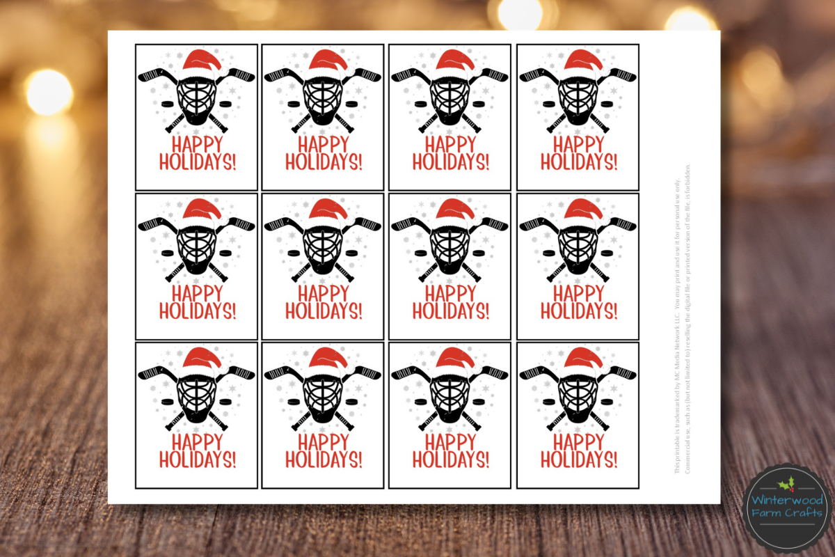 Ice Hockey Christmas Holiday Themed Gift Tags