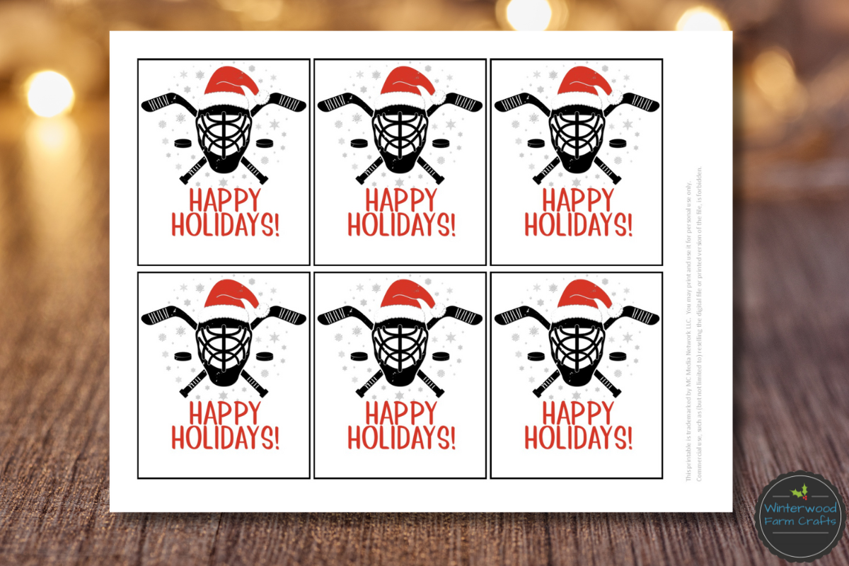 Ice Hockey Christmas Holiday Themed Gift Tags