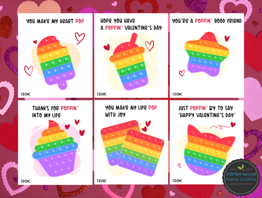 Rainbow Pop It Valentine Printable Cards