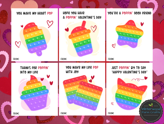 Rainbow Pop It Valentine Printable Cards