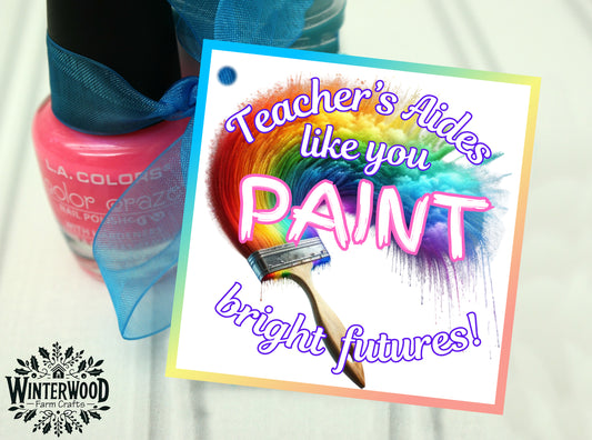 Teacher's Aide Nail Polish Paint Themed Gift Tags