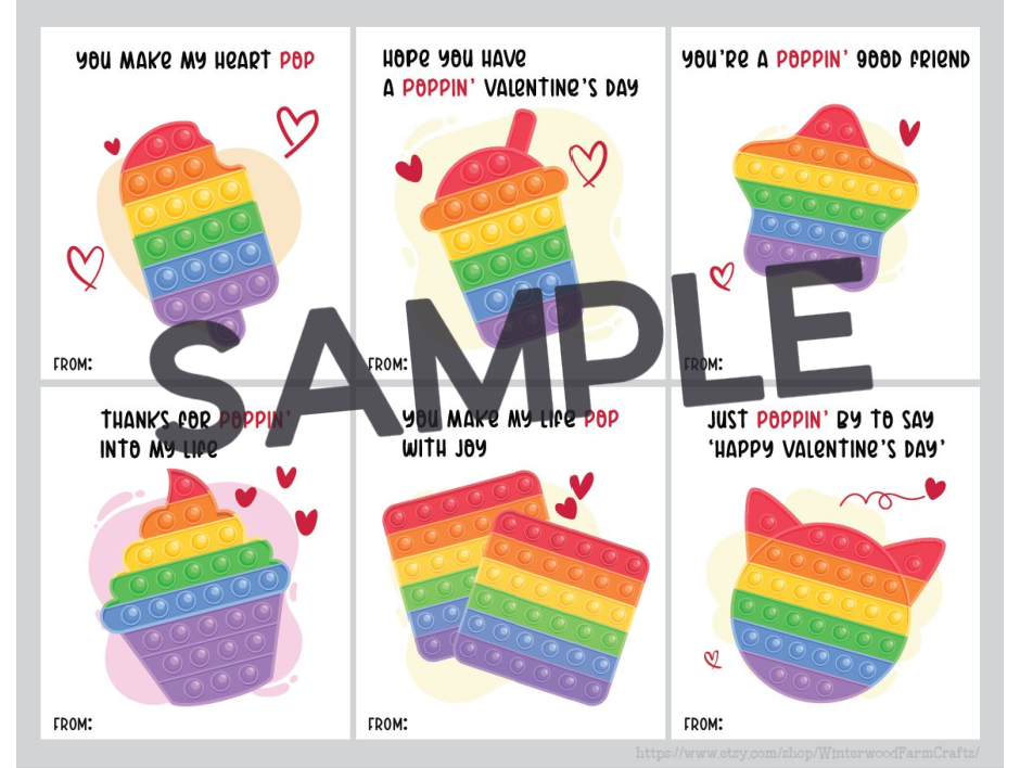 Rainbow Pop It Valentine Printable Cards