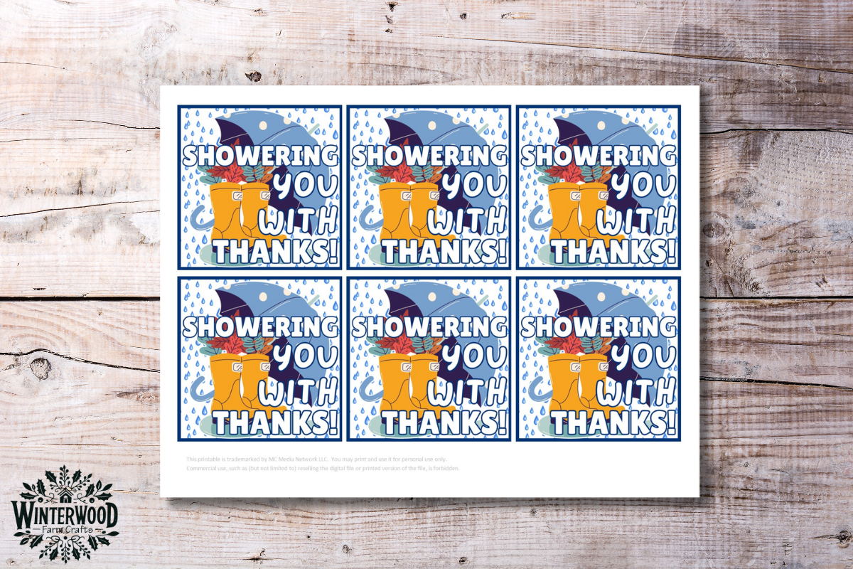 Showering You with Thanks Rain Themed Gift Tag
