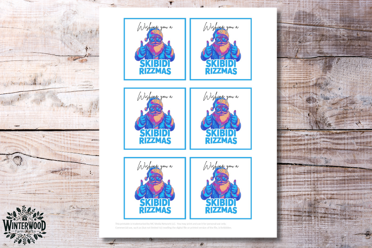 Wishing You a Skibidi Rizzmas! Gift Tags - Cool POP Color Santa Edition