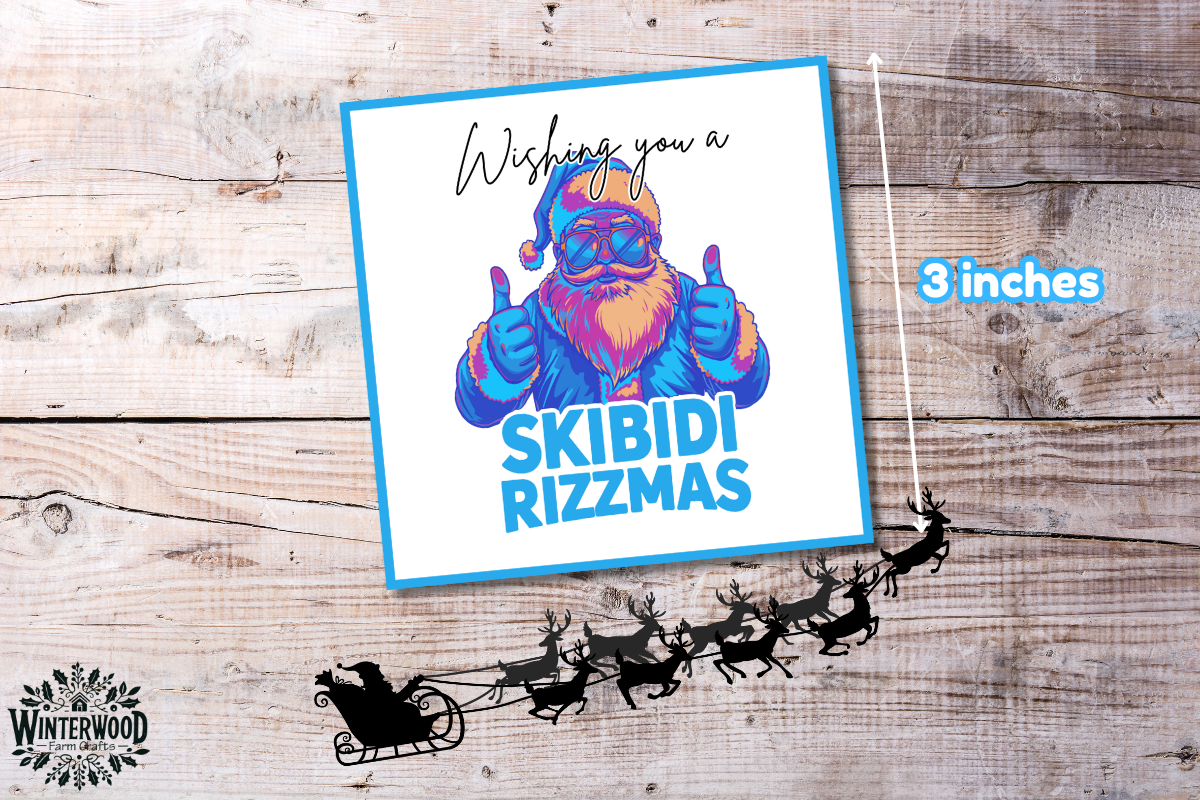 Wishing You a Skibidi Rizzmas! Gift Tags - Cool POP Color Santa Edition