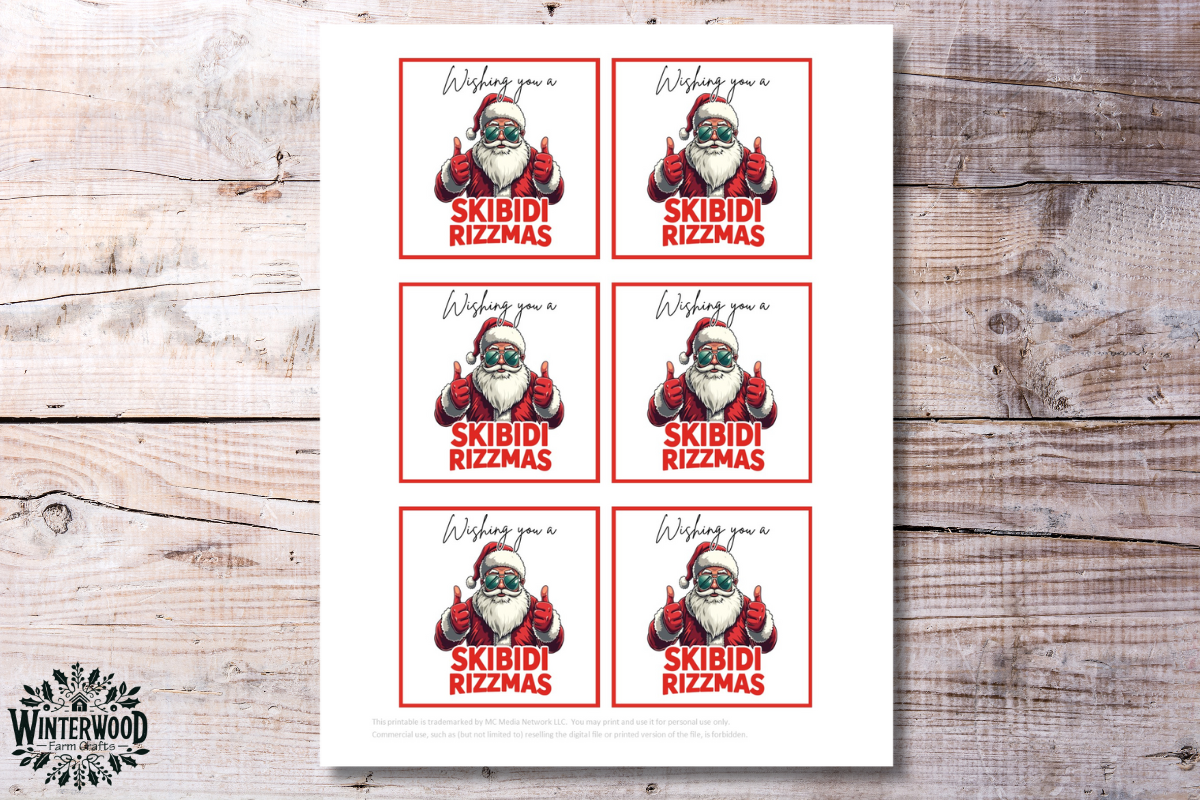 Wishing You a Skibidi Rizzmas! Gift Tags - Cool Red Suit Santa Edition