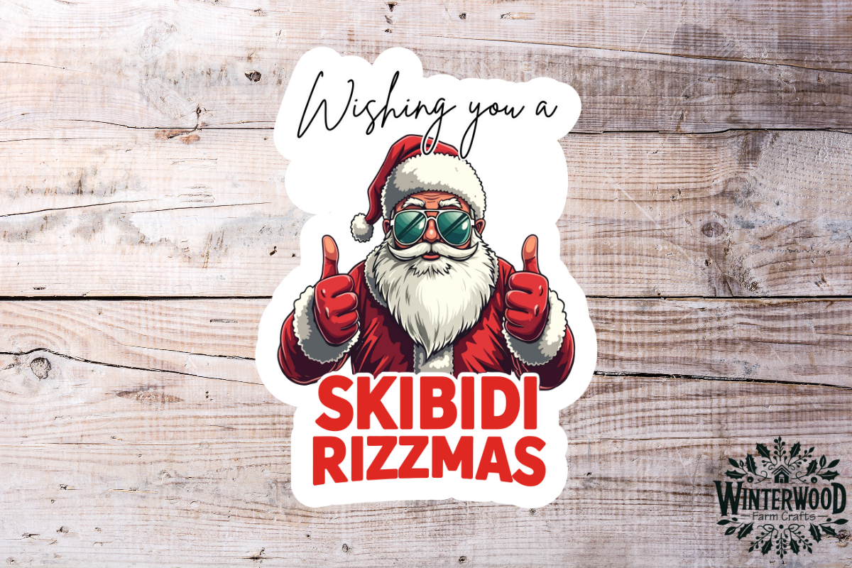 Skibidi Rizzmas Cool Red Suit Santa Vinyl Sticker