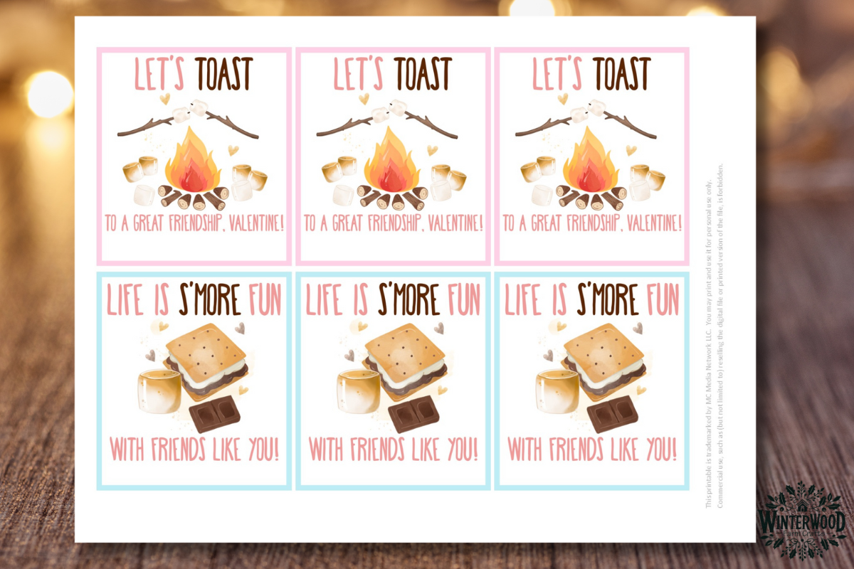 S'mores Valentine Printable Cards