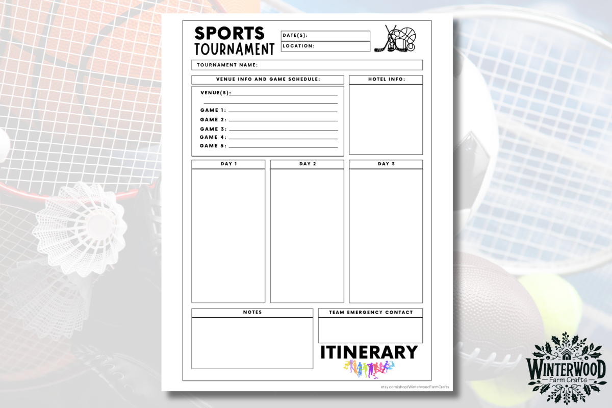 Travel Sports Team Tournament Itinerary Printable Planner Pack