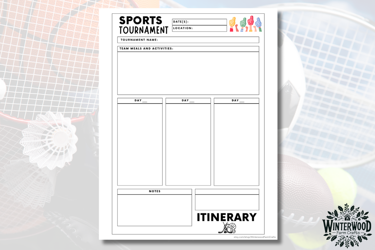 Travel Sports Team Tournament Itinerary Printable Planner Pack