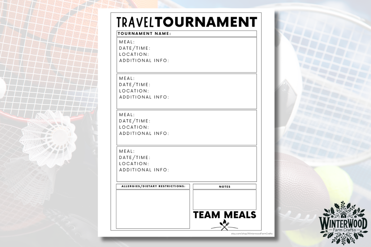 Travel Team Meals Schedule Planner