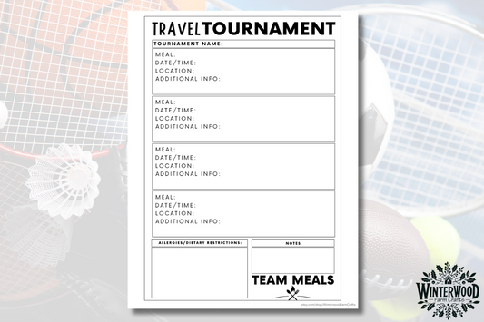 Travel Team Meals Schedule Planner