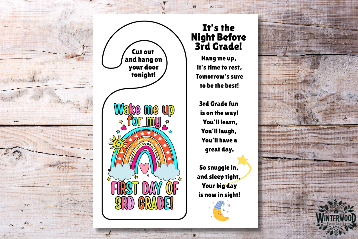 Wake Me Up for 3rd Grade Door Hanger Printable