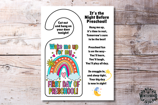 Wake Me Up for Preschool Door Hanger Printable