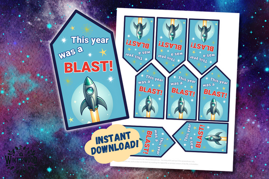 This Year Was a Blast Space Rocket Ship Gift Tags