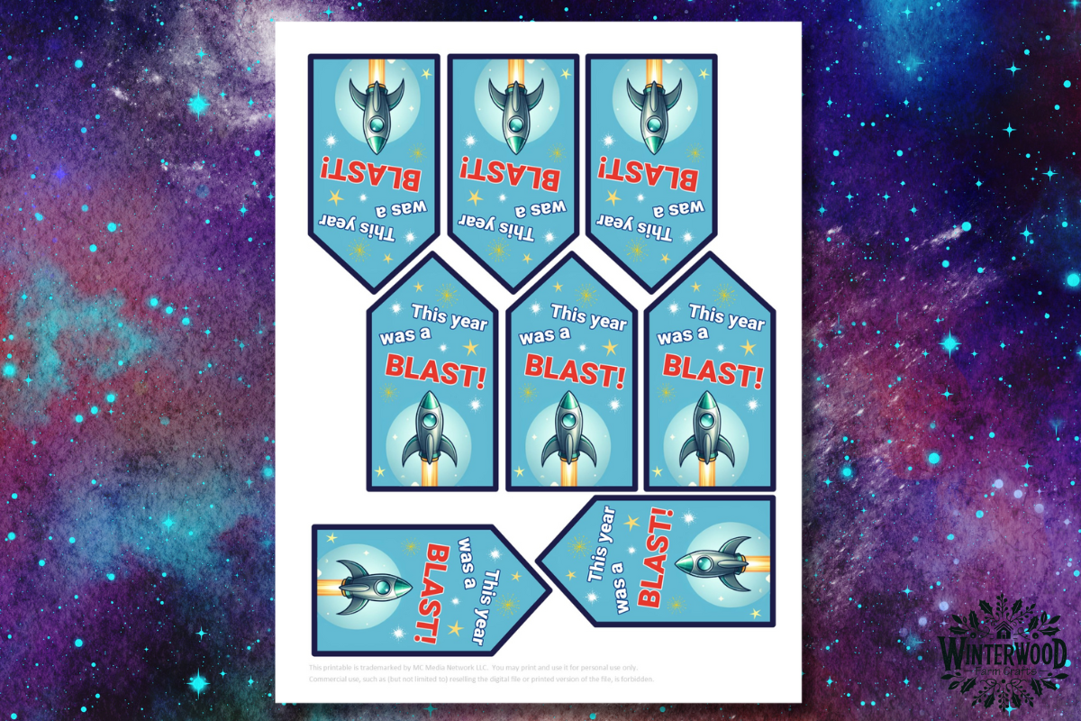 This Year Was a Blast Space Rocket Ship Gift Tags